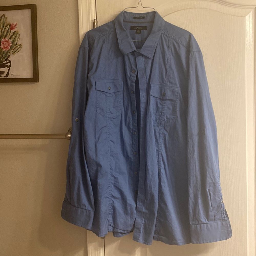 Marc Anthony Mens Slim Fit XXL Button Down Long Sleeve 2 pocket Shirt Blue